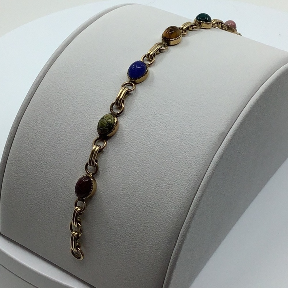Vintage 1960’s signed Carla Scarab bracelet- semi precious stones